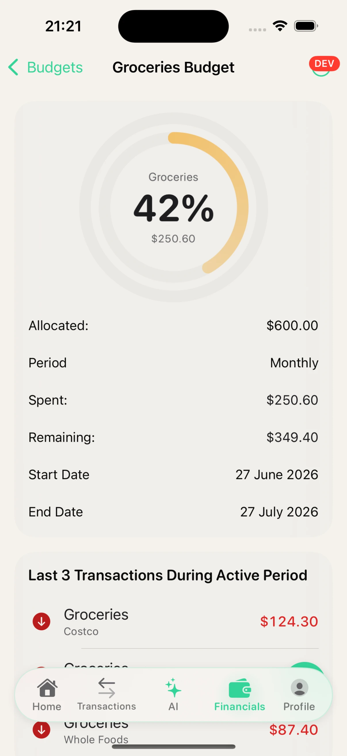 Budget detail